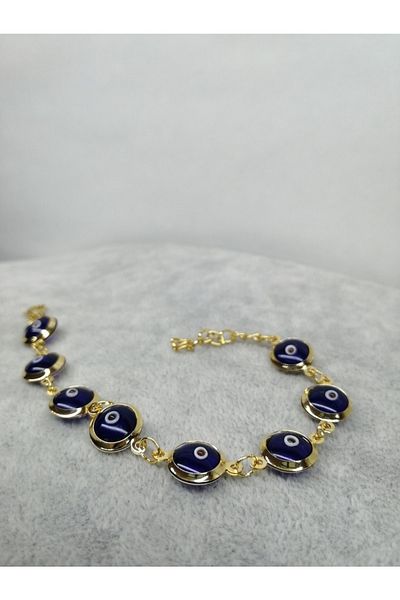 nazarboncuğuimlatı Gold Yellow Navy Blue Bracelet