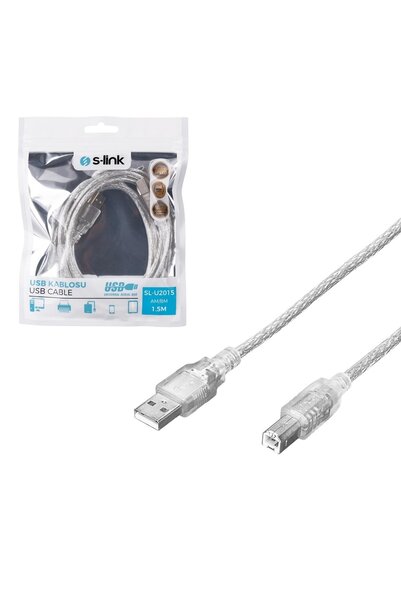 S-LINK Yazıcı Kablosu Usb Şeffaf 1.5mt Sl-u2015