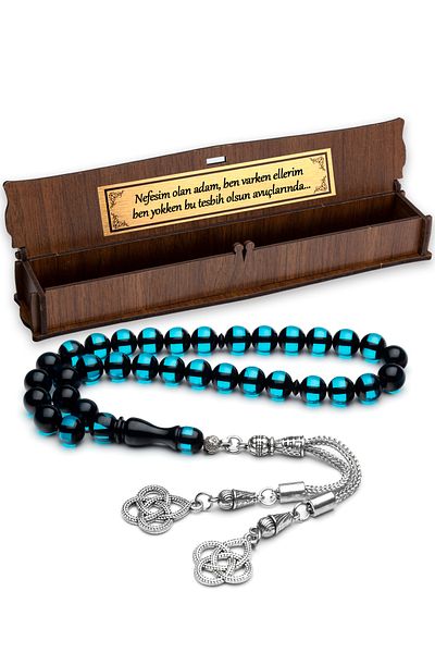 OTTOTESBİH Omul cu respirația mea! Globe Cut Blue Vernier Powder Amber Tasbih