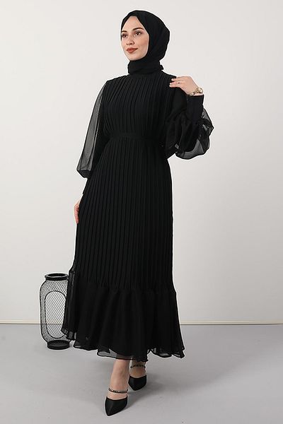 Giza Giyim Βραδινό φόρεμα Pleated Janjan Μαύρο