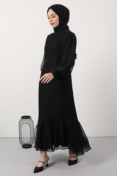 Giza Giyim Βραδινό φόρεμα Pleated Janjan Μαύρο
