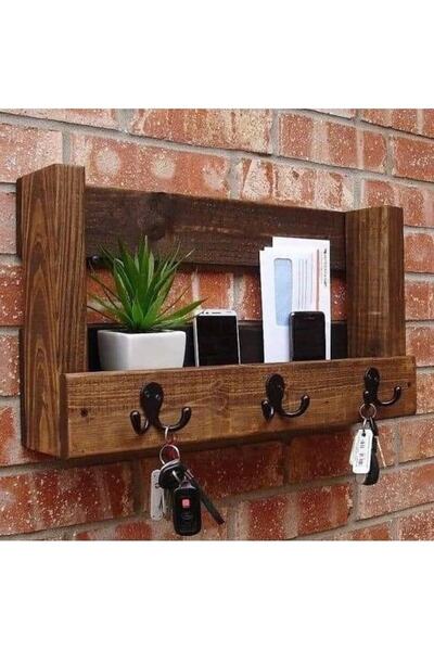 Genel Markalar UMUT PARK Ahşap Raflı Duvar Askılık Anahtarlık Ahşap