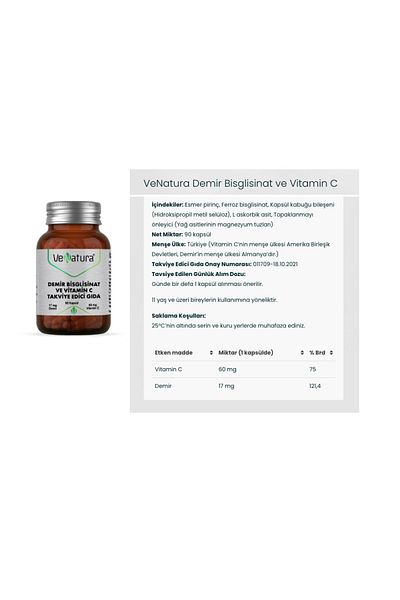 VeNatura Iron Bisglycinat and C 90 Capsules + Coenzyme Q10 100 Mg 30 Capsules
