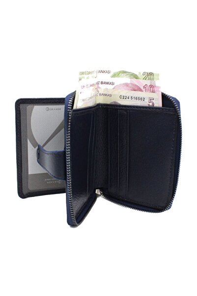 Grande Deri Grande 739 %100 натуральна шкіра, чоловічий гаманець на блискавці, синій