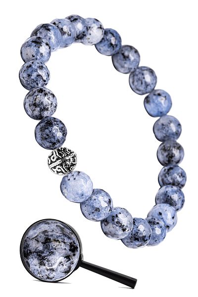 Tesbih Atölyesi Certified Faceted Natural Blue Quartz Stone Bracelet with Silver Device