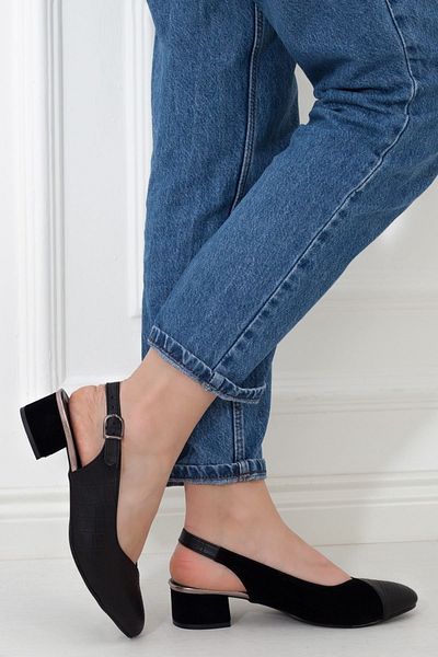 Adım Adım Black Suede Low Heel Buckle Women's Daily Sandals • A192yakt0022