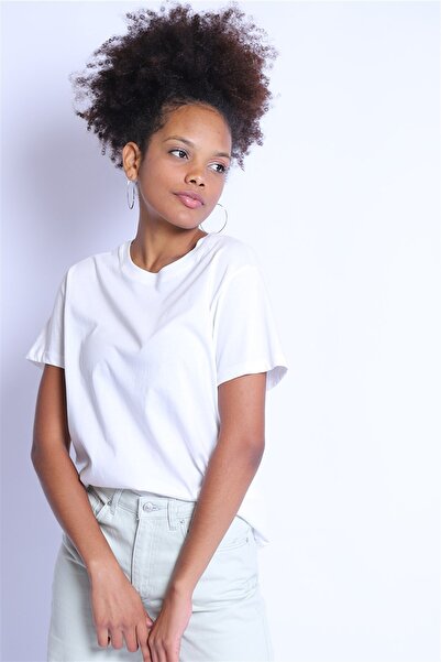 Twister Jeans Bts 1009 Λευκό Γυναικείο T-Shirt - Κανονική Βαφή, Κουάτερ Νακ