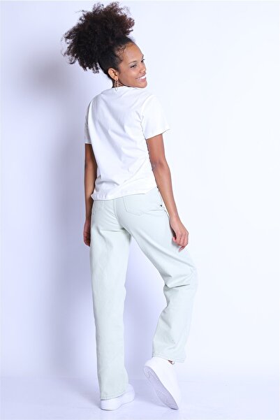 Twister Jeans Bts 1009 Λευκό Γυναικείο T-Shirt - Κανονική Βαφή, Κουάτερ Νακ