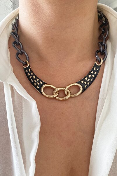Liveyn Design Thick Chain Enamel Detail Design Necklace