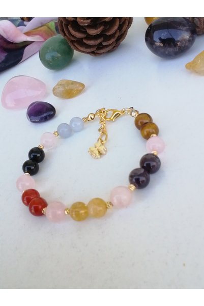 TEZAL Natural Stone Success Bracelet-Akuamarin-0Niks-P.Kuvars-Akik-Citrin-Amatist-Tiger Eye