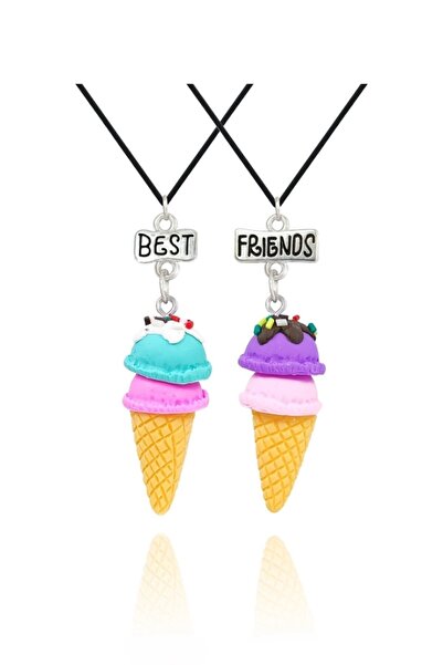 Herşey Nota قلادة الصداقة المكونة من قطعتين من مخاريط الآيس كريم الملونة من ب...