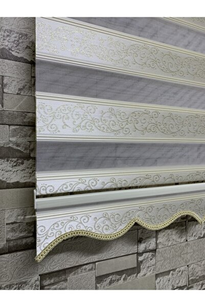 PERDECİNİZ Sarı Simli Jakarlı Sarmaşık Desen Zebra Perde(etekli) ENXBOY