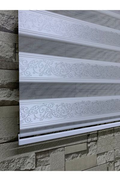 PERDECİNİZ Silver Glitter Jacquard Ivy Pattern Zebra Curtain (Skirt Part Straight)