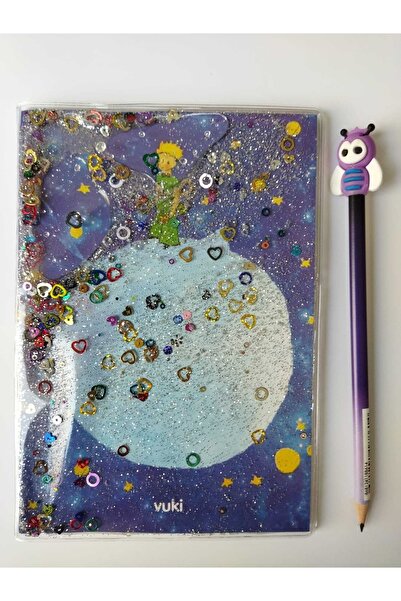 Ennea A5 Boy Simli Ve Sulu Şeffaf Defter Küçük Prens Desenli Defter Kalem Ikili Set