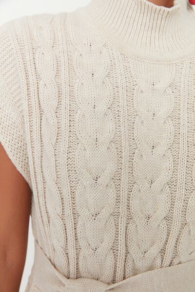 Trendyol Collection Stone Wide Mold Wool Belted Knit Suiter TWOAW22BZ0031