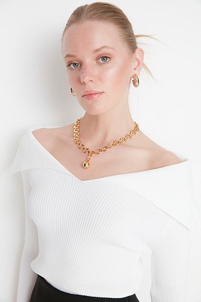 Trendyol Collection Carmen Collar Ecru Knitwear Sweater - Twoaw22Kz0993