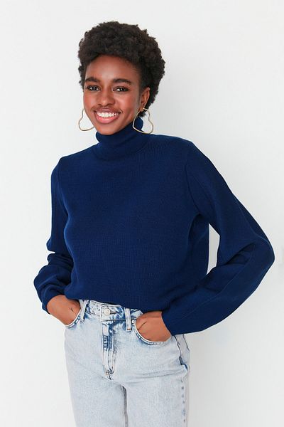 Trendyol Collection Marineblauer Basic Rollkragenpullover TWOAW21KZ0485