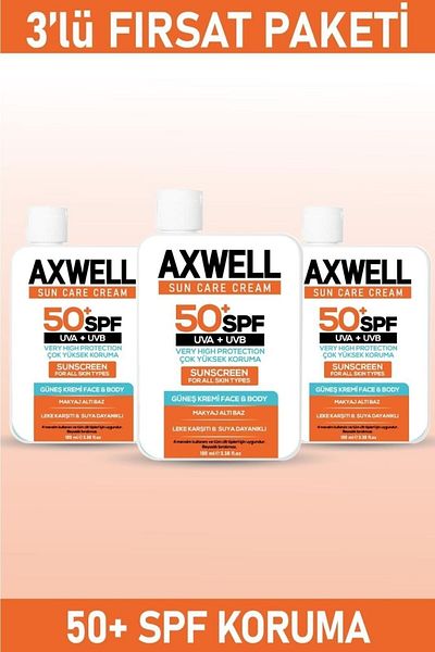 AXWELL SPF 50+ 3-Piece Deal Set - High Protection Sun Cream 100ml, Anti-Blemish Moisturizer