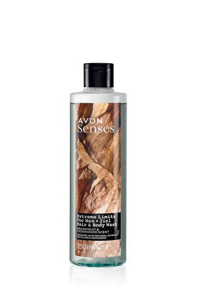AVON Senses Extreme Limits Greyfurt ve Sandal Kokulu Saç ve Vücut için Erkek Duş Jeli 250 Ml.