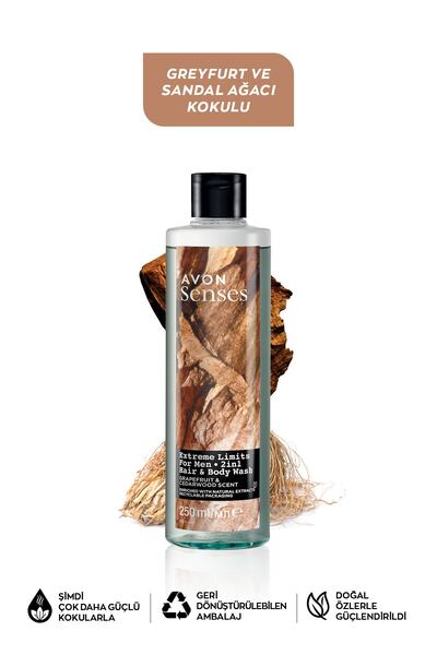 AVON Senses Extreme Limits Greyfurt ve Sandal Kokulu Saç ve Vücut için Erkek Duş Jeli 250 Ml.