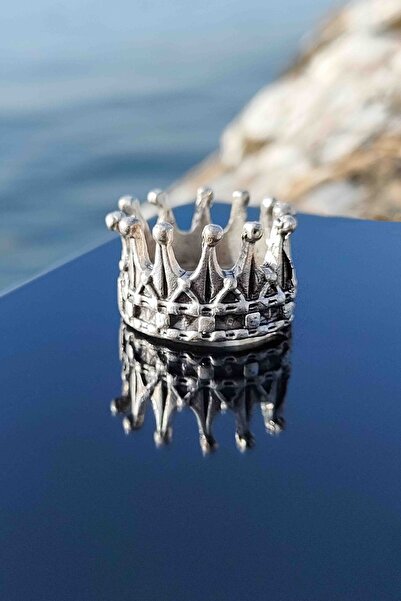TREND COLLECTİON Antik Gümüş Kaplama Kral Taç Model Ayarlanabilir Yüzük