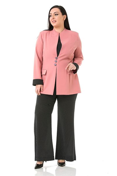 DISENTIS MODEST Large Size Wide Elastic Waist Drawstring Wide Leg Polka Dot Black Women's Trousers