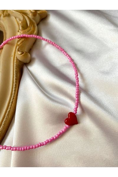SWORDS CONCEPT Pink Beaded Red Heart Murano Necklace