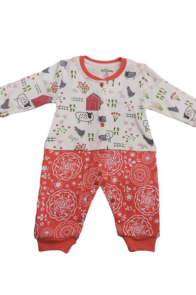Aziz Bebe Tiny Animal Patterned Snap-on Footless (without booties) Jumpsuit 0-6 Months
