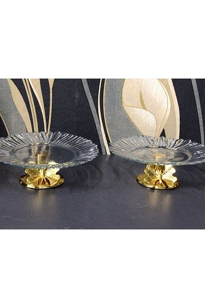 Elzem Glass Dessert Service Snack Bowl Large Size Presentation Bowl with Gold Feet
