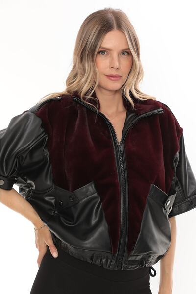 mybg Kadın Siyah Suni Kürk Deri Mont Ceket