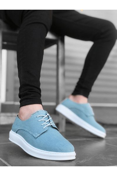 BPM BA0003 Pantofi casual pentru bărbați, cu șireturi, lenjerie sport, turcoaz, cu talpă înaltă