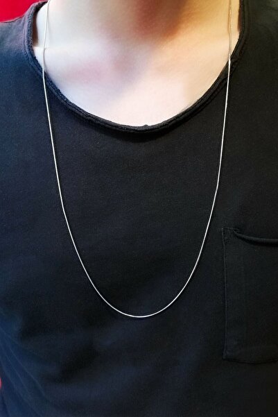 The Collection Unisex Gümüş Ince Yılan Model 70 Cm Zincir Kolye