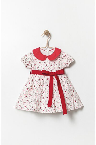 Magu Girl's Red Cherry Pattern Lined Cotton Dress