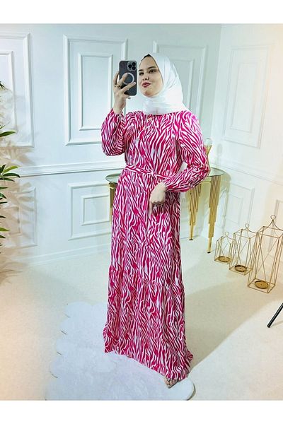 Aşkı Endam Aleyna Cotton Viscose Dress - Fuchsia Zebra