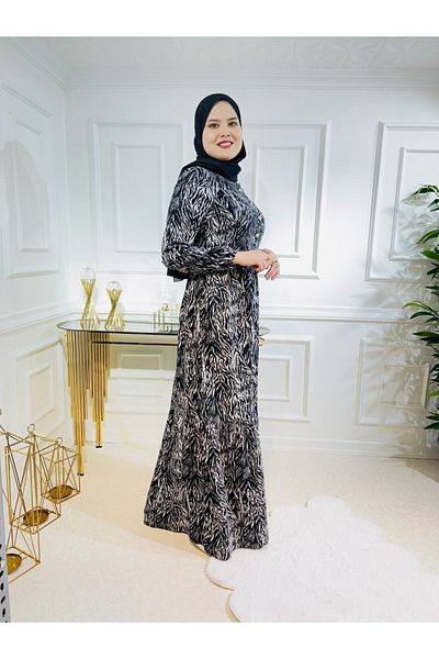 Aşkı Endam Aleyna Cotton Viscose Dress - Gray Zebra