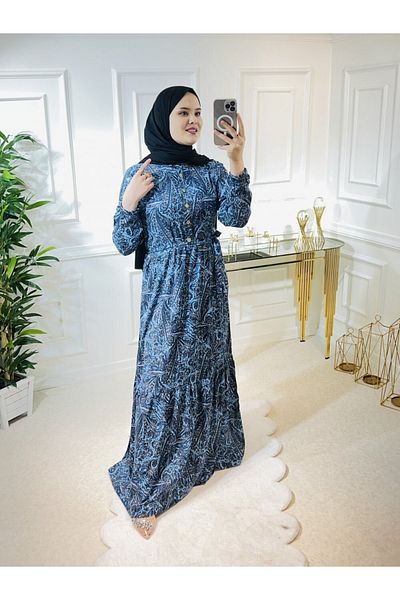 Aşkı Endam Rochie Aleyna din bumbac viscoză - model șal albastru