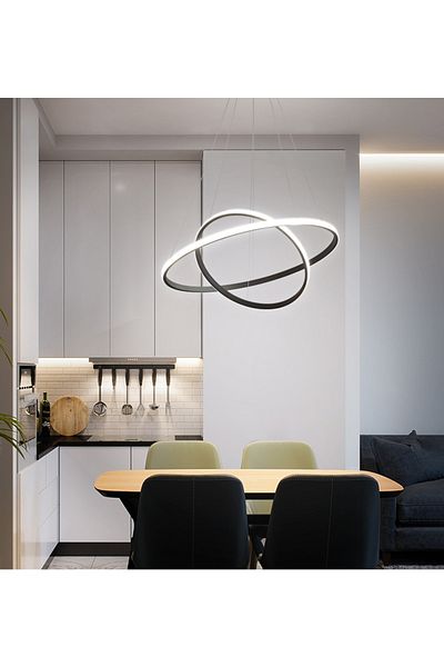 TT AYDINLATMA Tt300-2 Sy Ring - 2-Piece Matte Black LED Chandelier (Daylight)