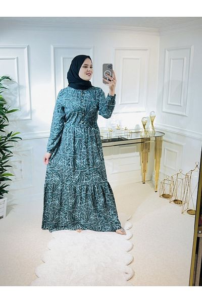 Aşkı Endam Φόρεμα Aleyna Cotton Viscose - Πράσινο μοτίβο σάλι