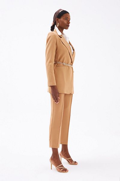 Sateen Rib Detailed Classic Trousers - Camel