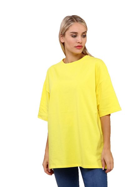 İkmal Yellow Loose T-Shirt with Side Slits