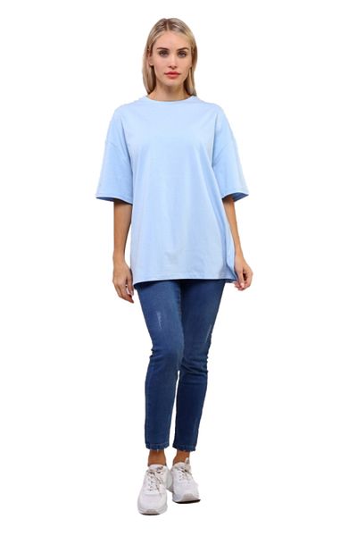 İkmal Tricou largi albastru gheață cu fantă laterală