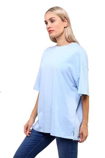 İkmal Tricou largi albastru gheață cu fantă laterală