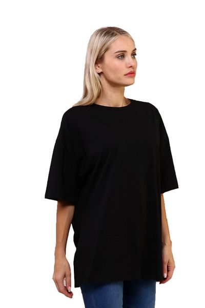 İkmal Black Loose T-Shirt with Side Slits