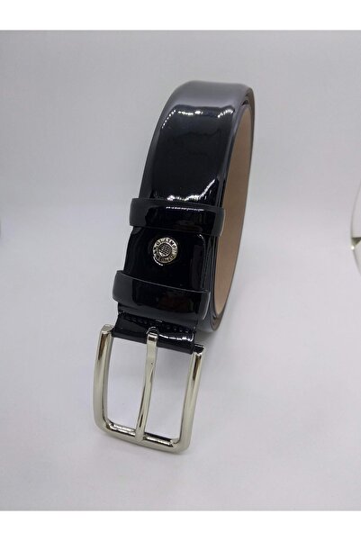 Gutiero بدلة حزام جلد كلاسيكية سوداء لامعة للرجال، متوافقة مع القماش والكتان