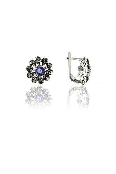 Doğan Silver Kadın Gümüş Markazit Ve Kök Safir Taşlı Oval Modeli Küpe Dgn20448