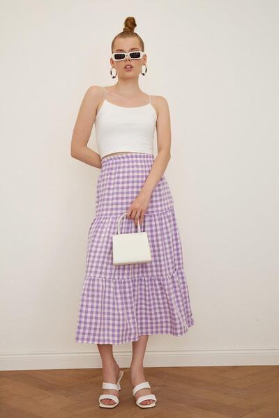 akdeniz moda Pötikare Kuşaklı Etek Lila
