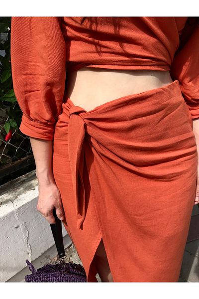 WEBBMODA Linen Pareo Skirt - Orange