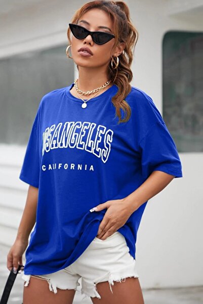 MODAGEN Γυναικείο μπλουζάκι Oversize Sax Blue Los Angeles με στάμπα