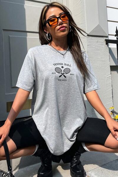 MODAGEN Women's Oversize Tennis Ball Printed T-shirt