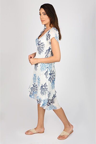 AYASOFYA OTANTIK Kadın Beyaz Mercan Desenli Elbise